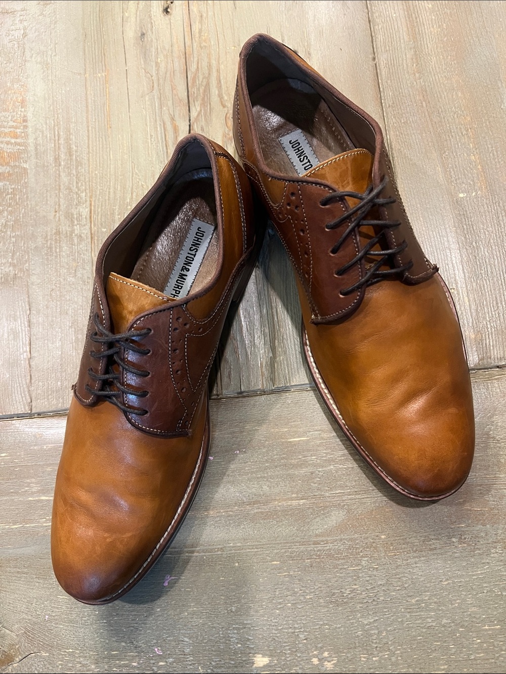 Johnston & Murphy Two-Tone Brown Leather Derby Oxfords